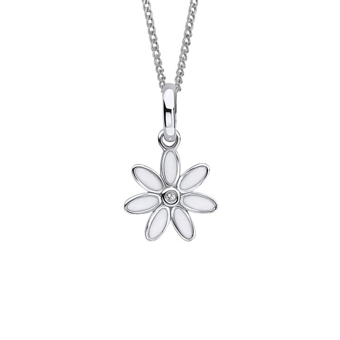 D for Diamond silver,enamel and diamond flower pendant.