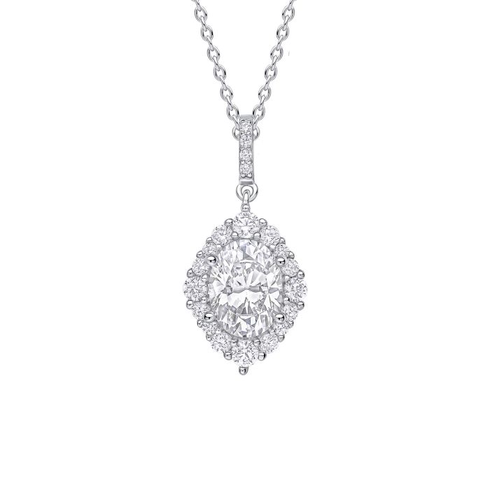 Diamonfire Silver Oval Cluster Pendant