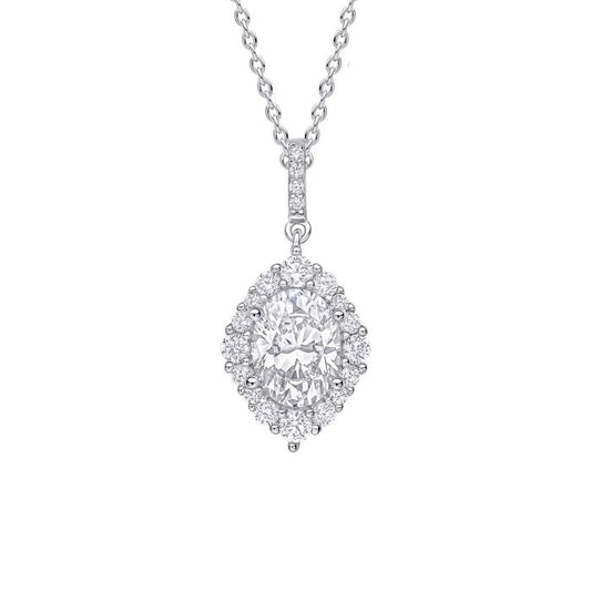 Diamonfire Silver Oval Cluster Pendant