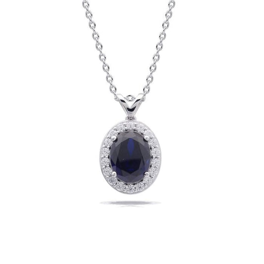 Diamonfire Silver Blue Oval Pendant