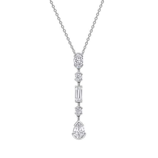 Diamonfire Silver and multi shape Cubic Zirconia elongated half bezel drop necklace