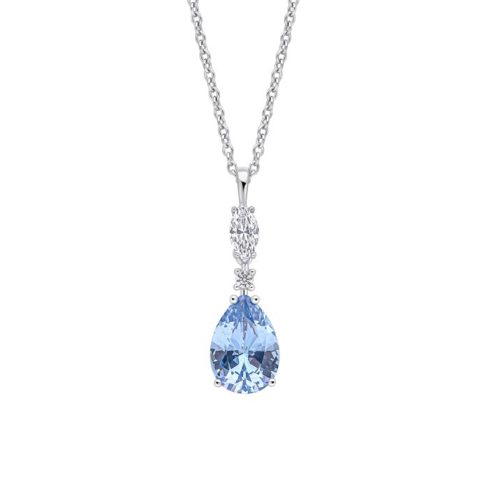 Diamonfire Silver teardrop light Blue Cubic Zirconia necklace
