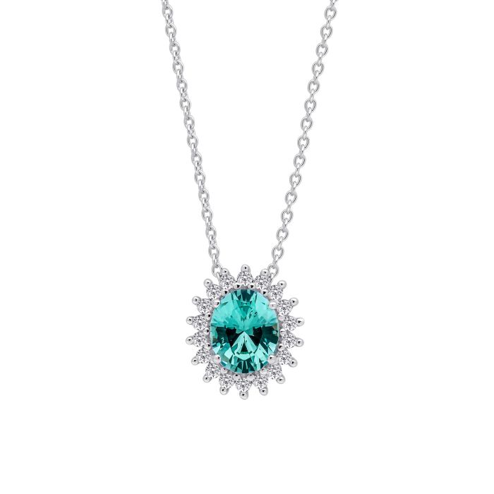 Diamonfire Silver and Paraiba coloured Cubic Zirconia oval cluster pendant