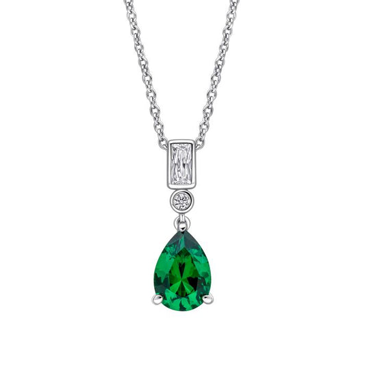 Diamonfire Silver and Green teardrop Cubic Zirconia pendant