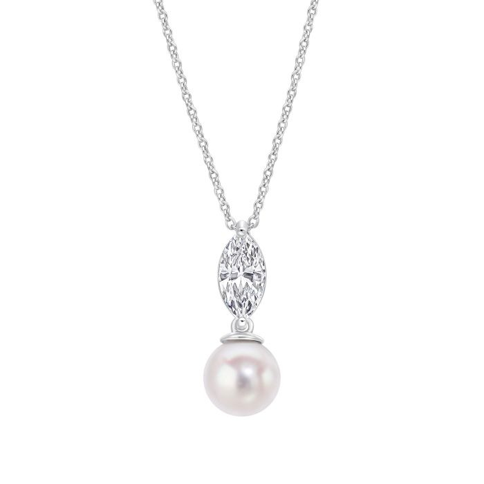 Diamonfire Silver, Shell Pearl and marquise cut Cubic Zirconia necklace