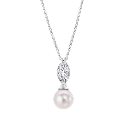 Diamonfire Silver, Shell Pearl and marquise cut Cubic Zirconia necklace