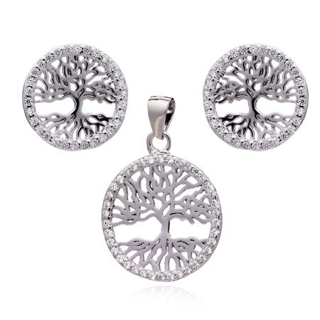 Silver and Cubic zirconia Tree of Life Set
