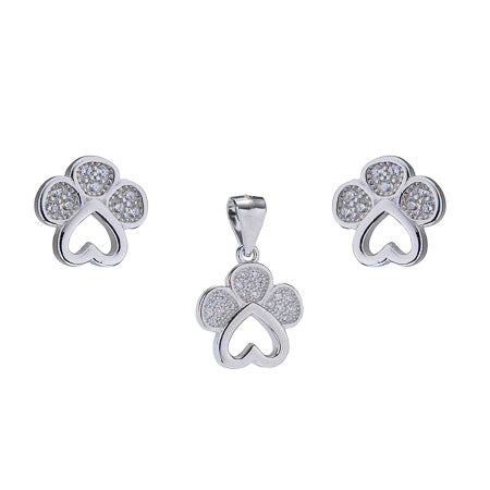 Silver and Cubic zirconia Paw Print Set with rhodium