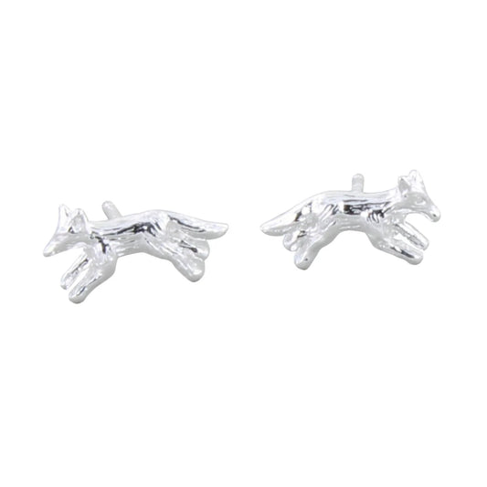 Silver running fox stud earrings