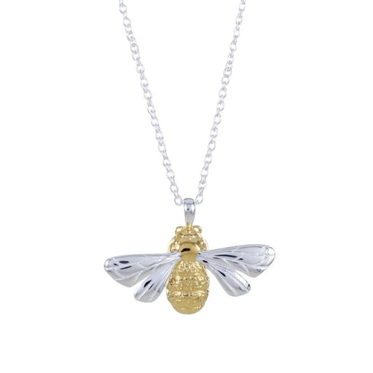Silver Queen Bee necklace with yellow gold detail