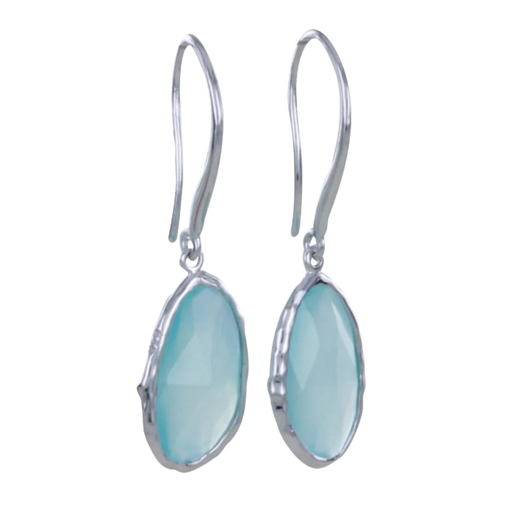 Silver and Chalcedony oval faceted drop earrings