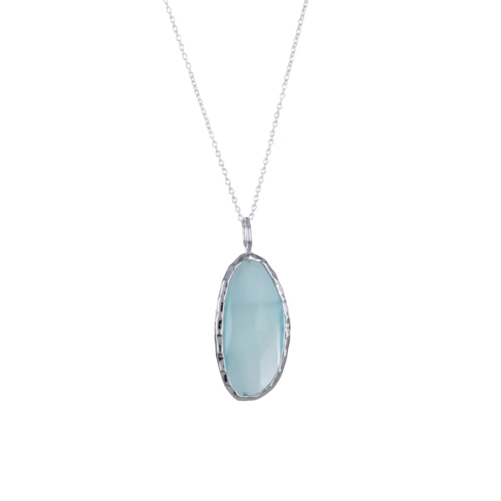 Silver and chalcedony faceted oval necklace