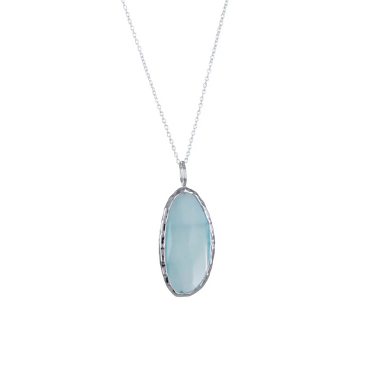 Silver and chalcedony faceted oval necklace