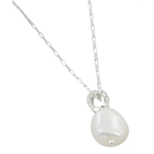 Silver and Freshwater Pearl single drop necklace