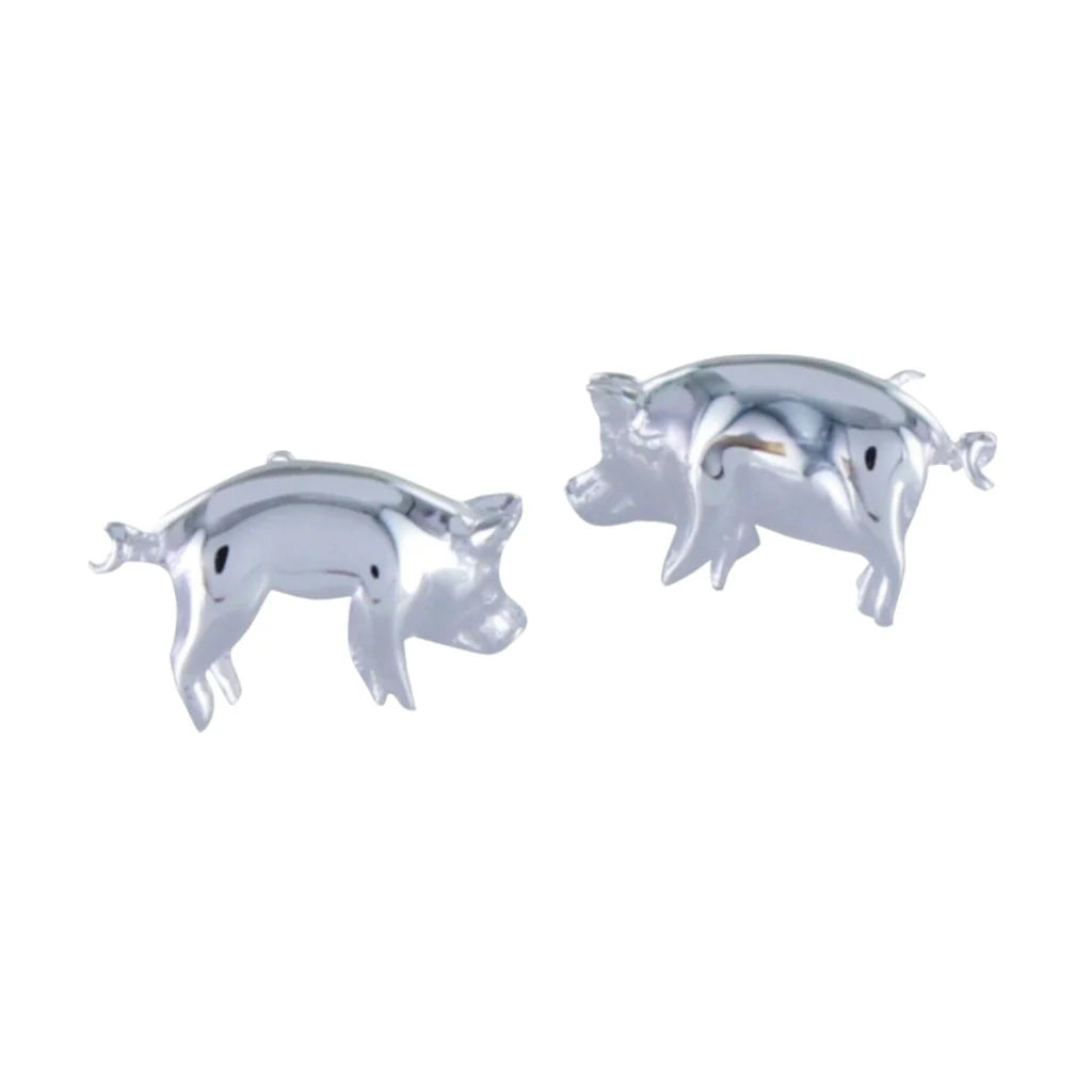 Silver pig stud earrings