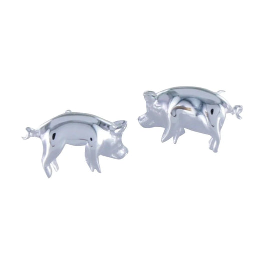 Silver pig stud earrings