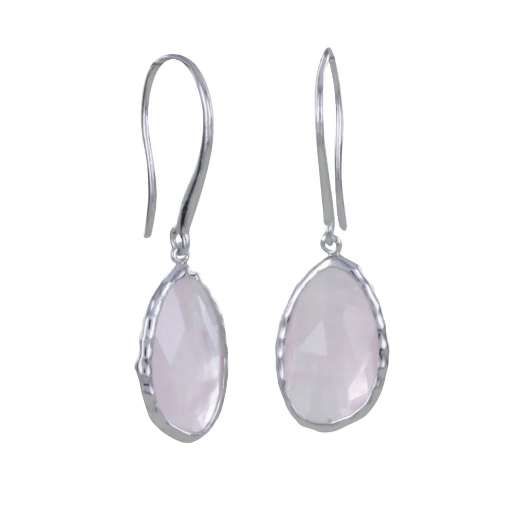Silver and Rose Quartz oval drop earrings