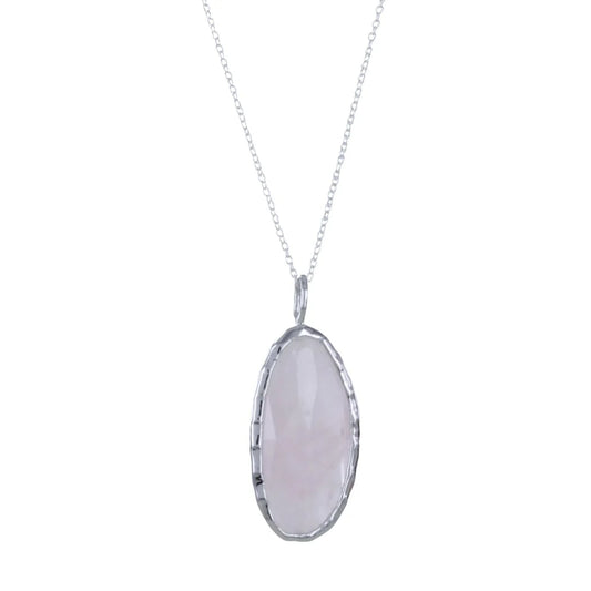 Silver and Rose Quartz faceted oval necklace