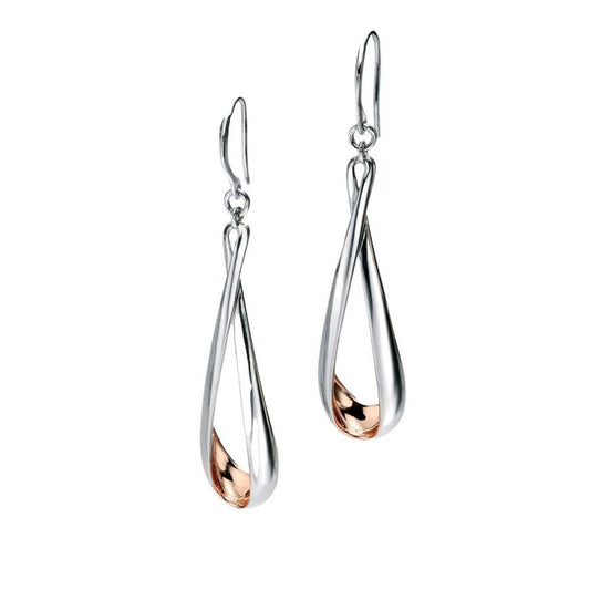 Fiorelli Silver And Rose Gold plated Detail long twist drop earrings