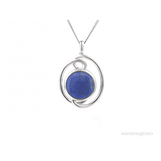Silver and Lapis Lazuli oval pendant