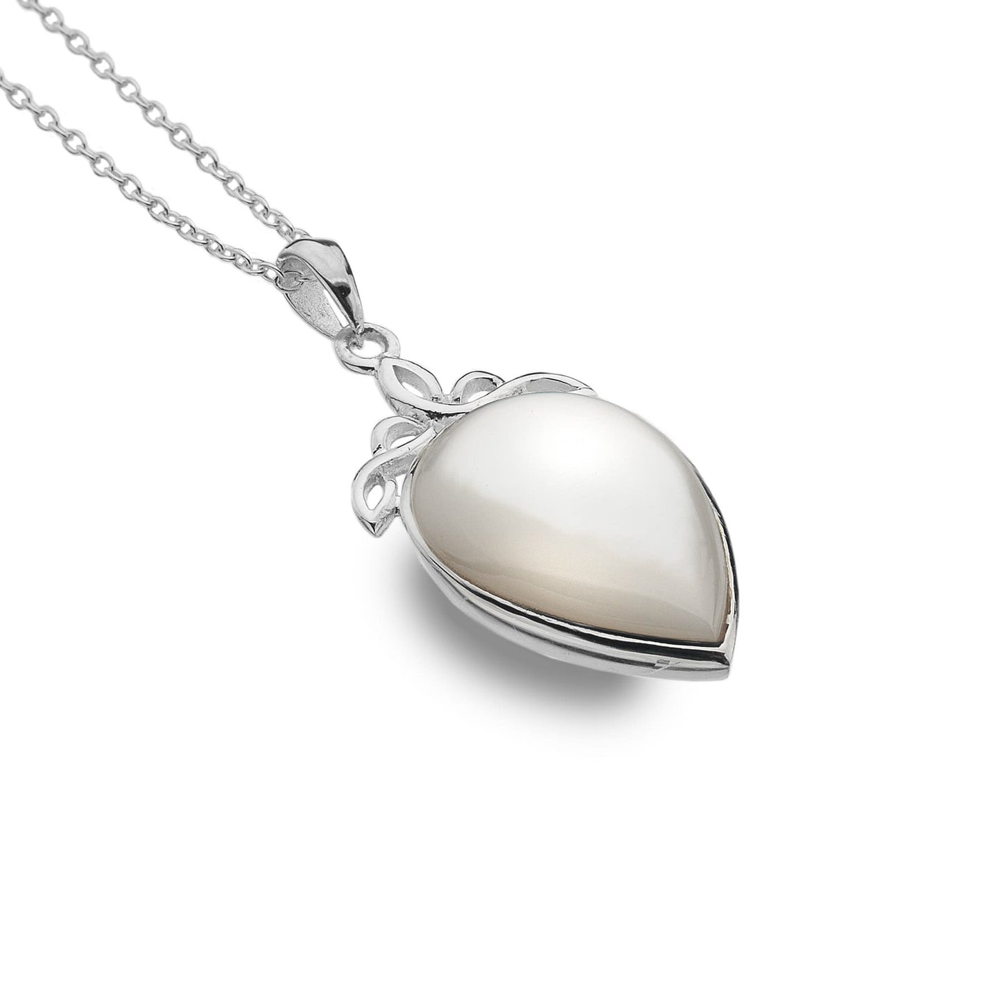 Silver & Mother of Pearl celtic knot teardrop pendant