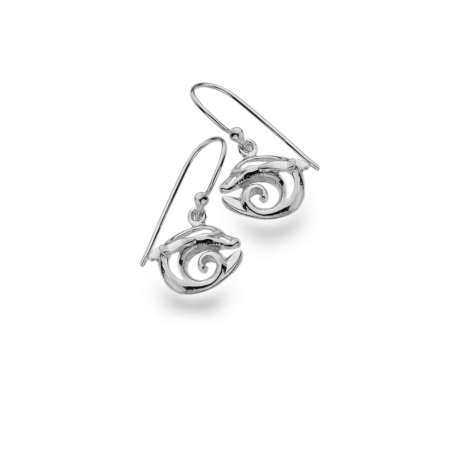 Silver dolphin drop earrings
