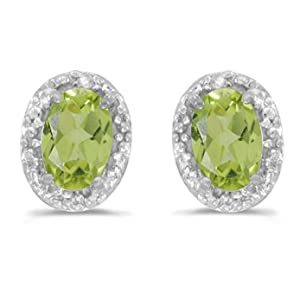 Silver And Peridiot With Cubic Zirconia Oval Stud Earrings