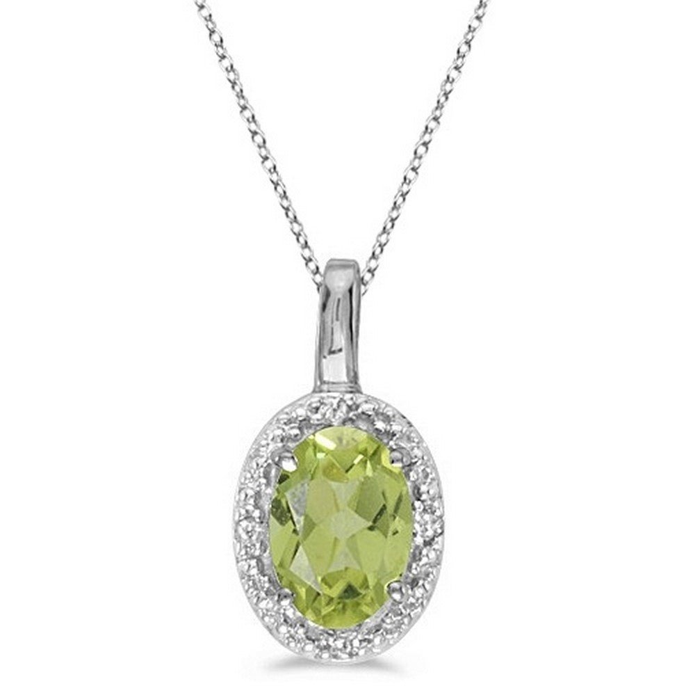 Silver and Peridot With Cubic Zirconia Oval Pendant