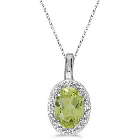 Silver and Peridot With Cubic Zirconia Oval Pendant