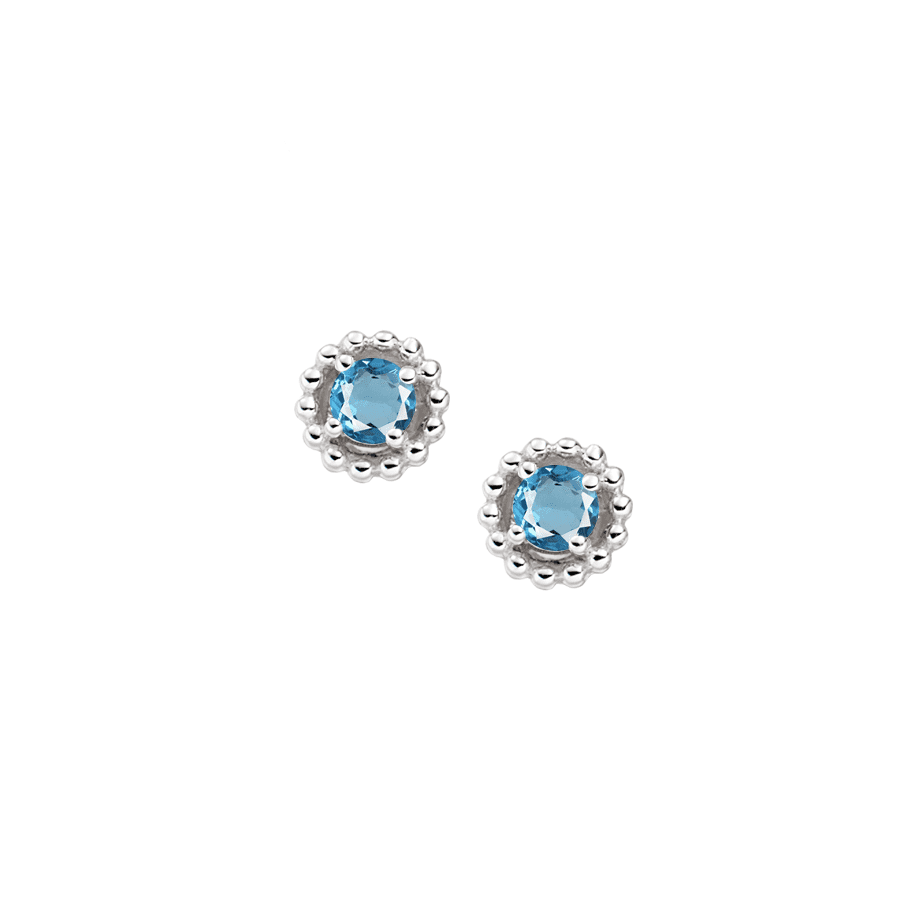 Silver and blue Topaz beaded round stud earrings