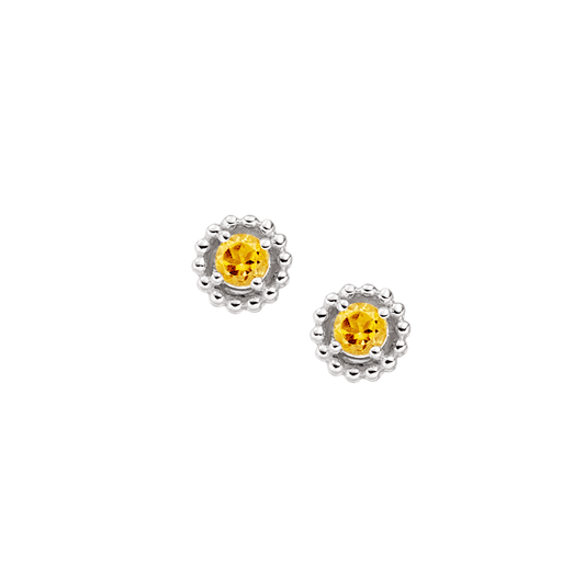 Silver and Citrine beaded round stud earrings