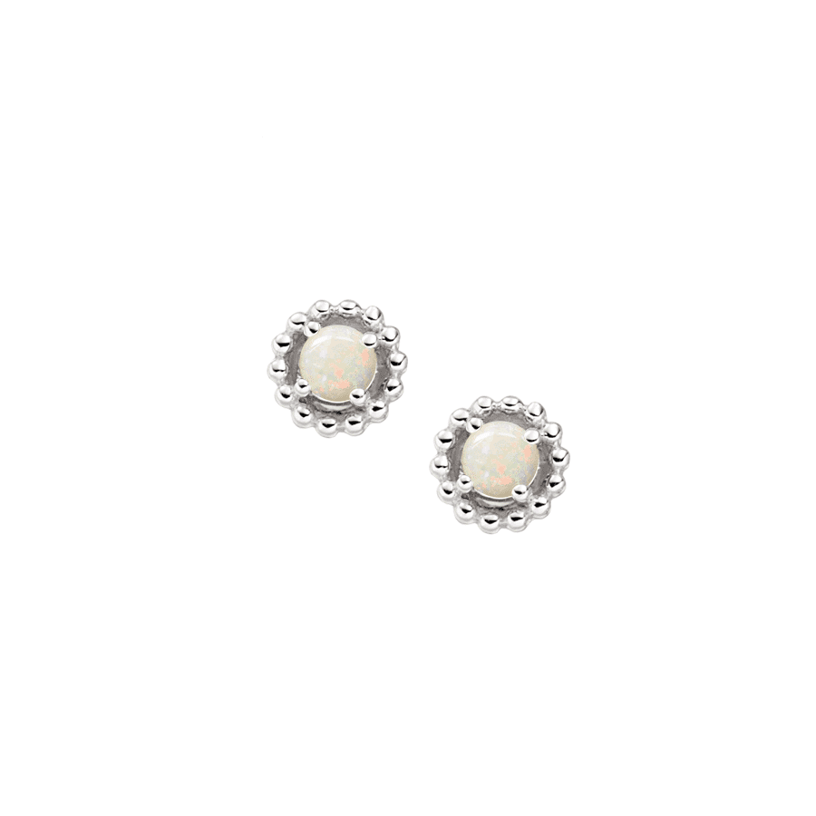 Silver and Opal beaded round stud earrings