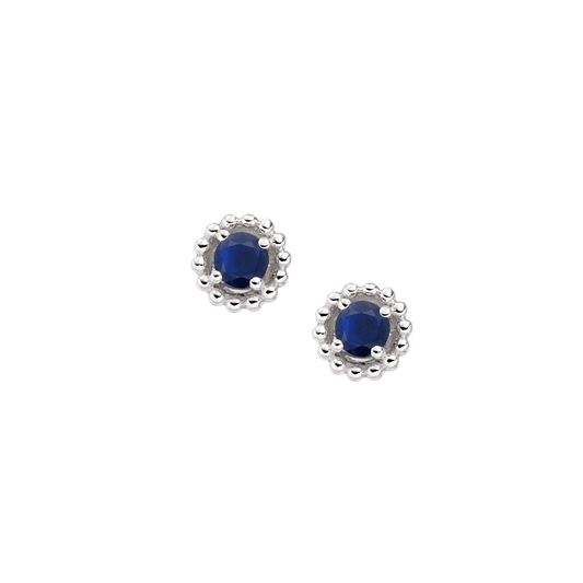 Silver and Sapphire beaded edge stud earrings