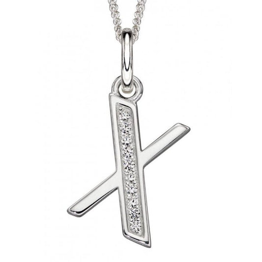 Silver And Cubic Zirconia Initial Pendant (X)