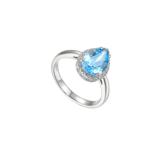 Silver, Blue Topaz and Cubic Zirconia teardrop ring