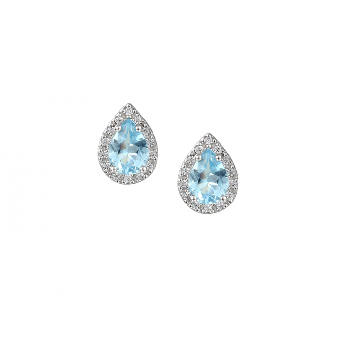 Silver, Blue Topaz and Cubic Zirconia teardrop stud earrings