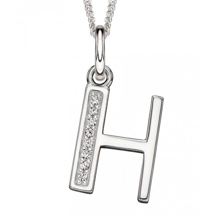Silver And Cubic Zirconia Initial Pendant (H)