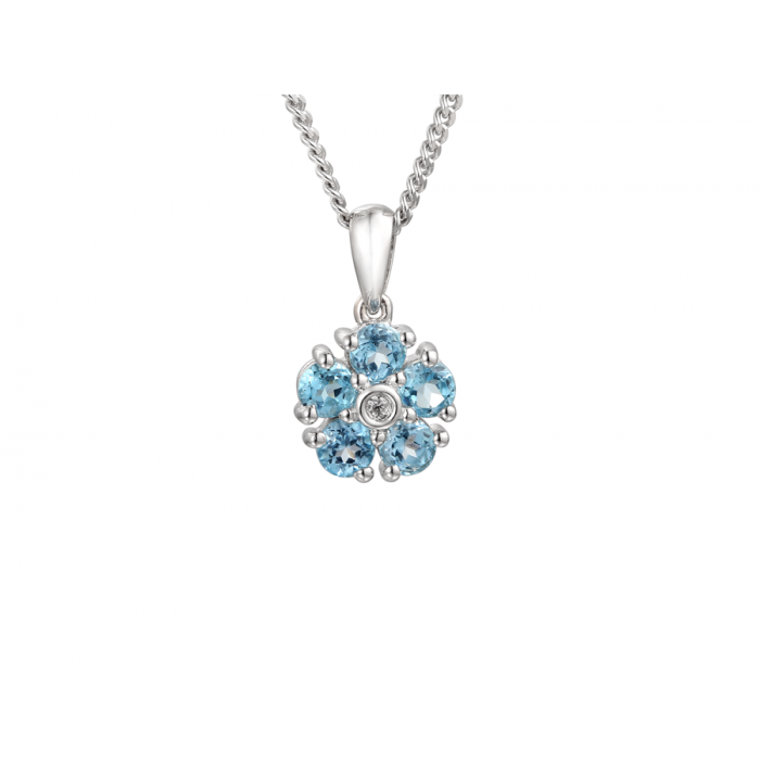 Silver, Blue Topaz and Cubic Zirconia flower pendant