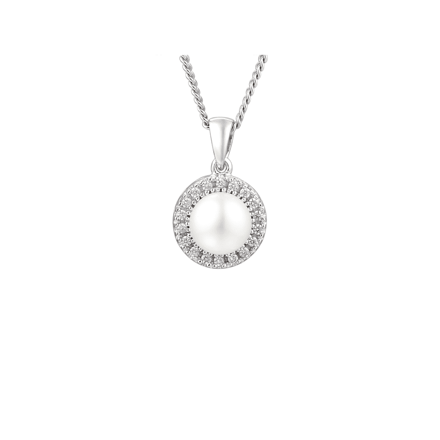 Silver and Freshwater Pearl with Cubic Zirconia pendant
