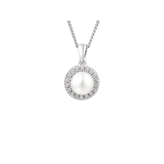Silver and Freshwater Pearl with Cubic Zirconia pendant