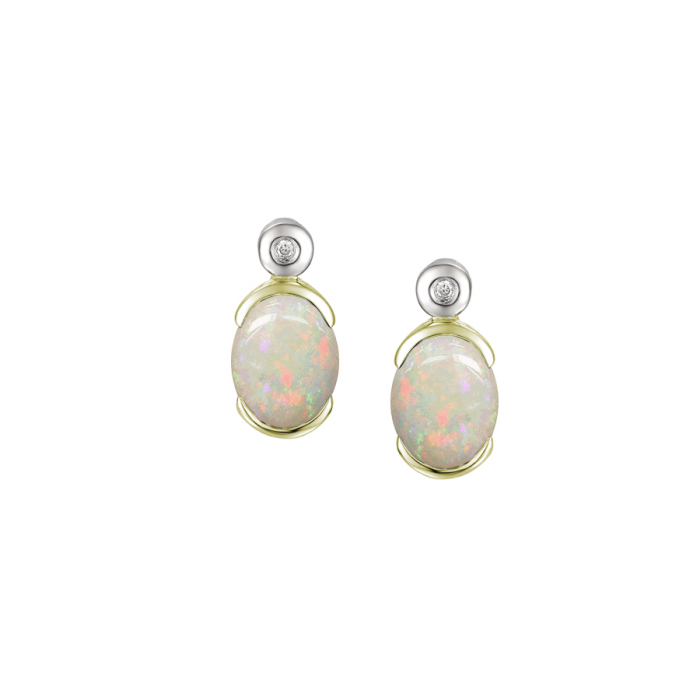 Silver Opalique and Cubic Zirconia with yellow gold detail stud earrings
