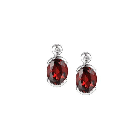 Silver, Garnet and Cubic Zirconia oval stud earrings