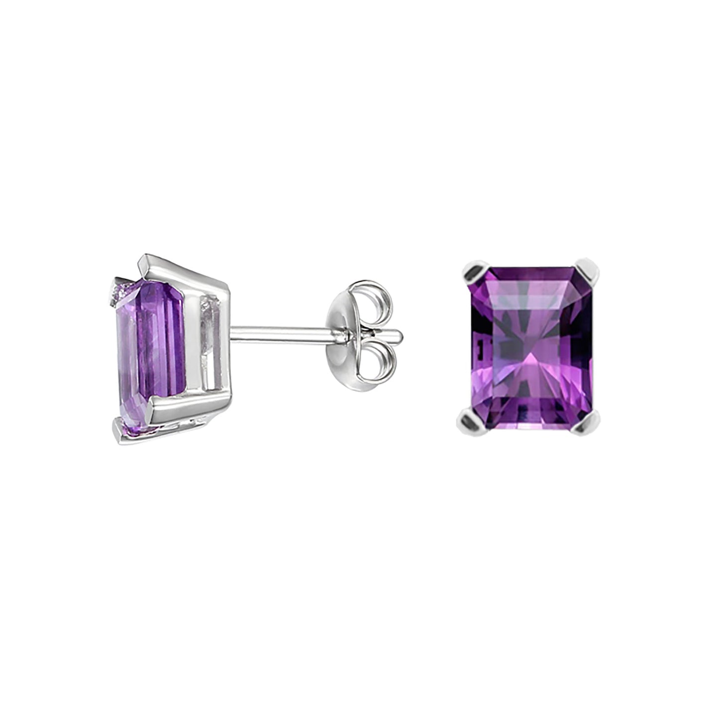 Silver And Amethyst Square Stud Earrings