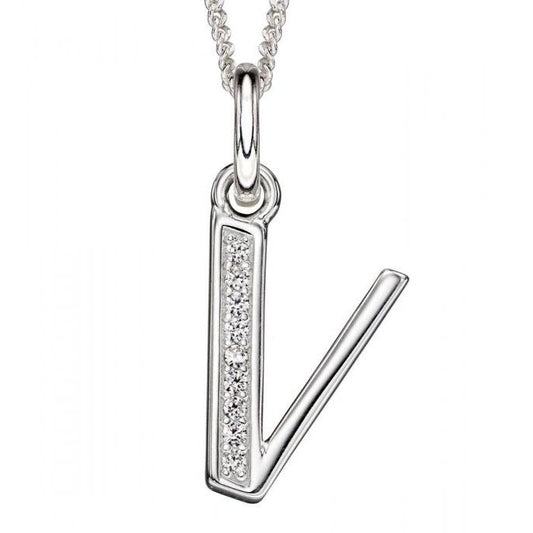Silver And Cubic Zirconia Initial Pendant (V)