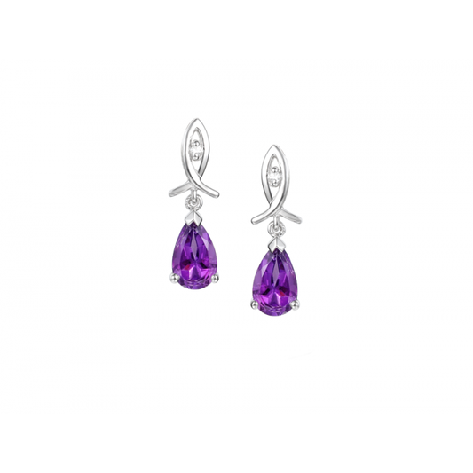 Silver, Amethyst And Cubic Zirconia Drop Earrings