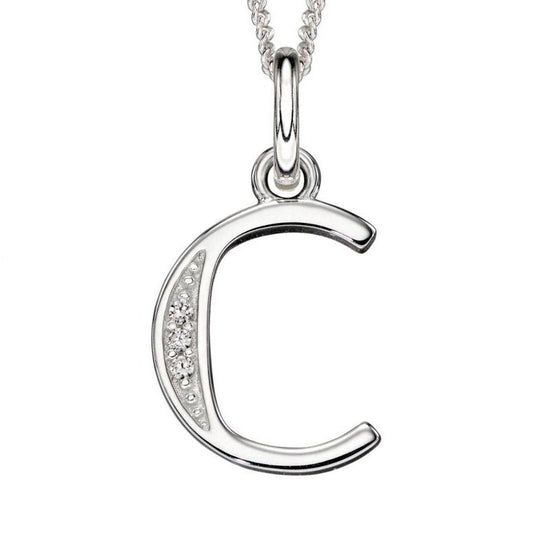 Silver And Cubic Zirconia Initial Pendant (C)