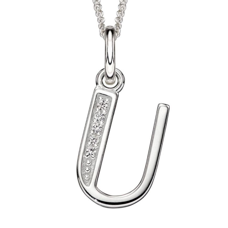 Silver And Cubic Zirconia Initial Pendant (U)