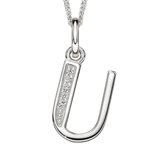 Silver And Cubic Zirconia Initial Pendant (U)