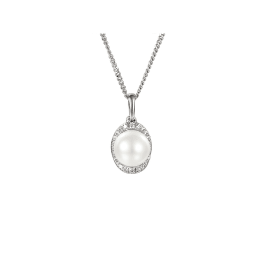 Silver and Freshwater Pearl with Cubic Zirconia pendant