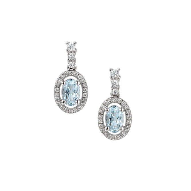 Silver, Aquamarine And Cubic Zirconia Drop Earrings